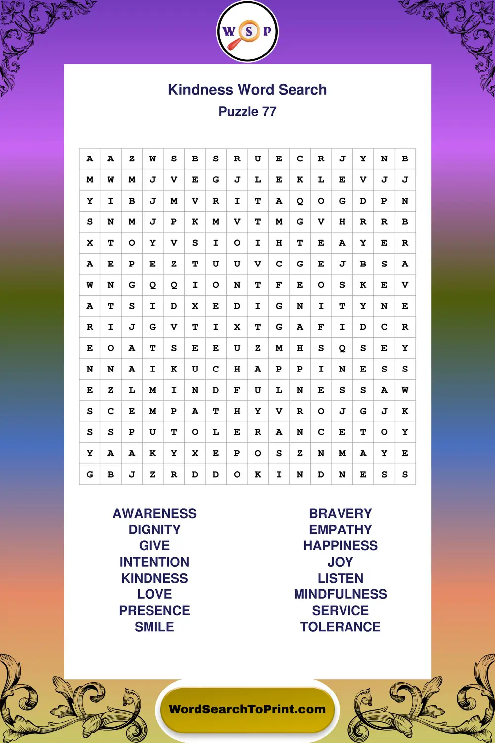 Kindness Word Search Puzzle 77