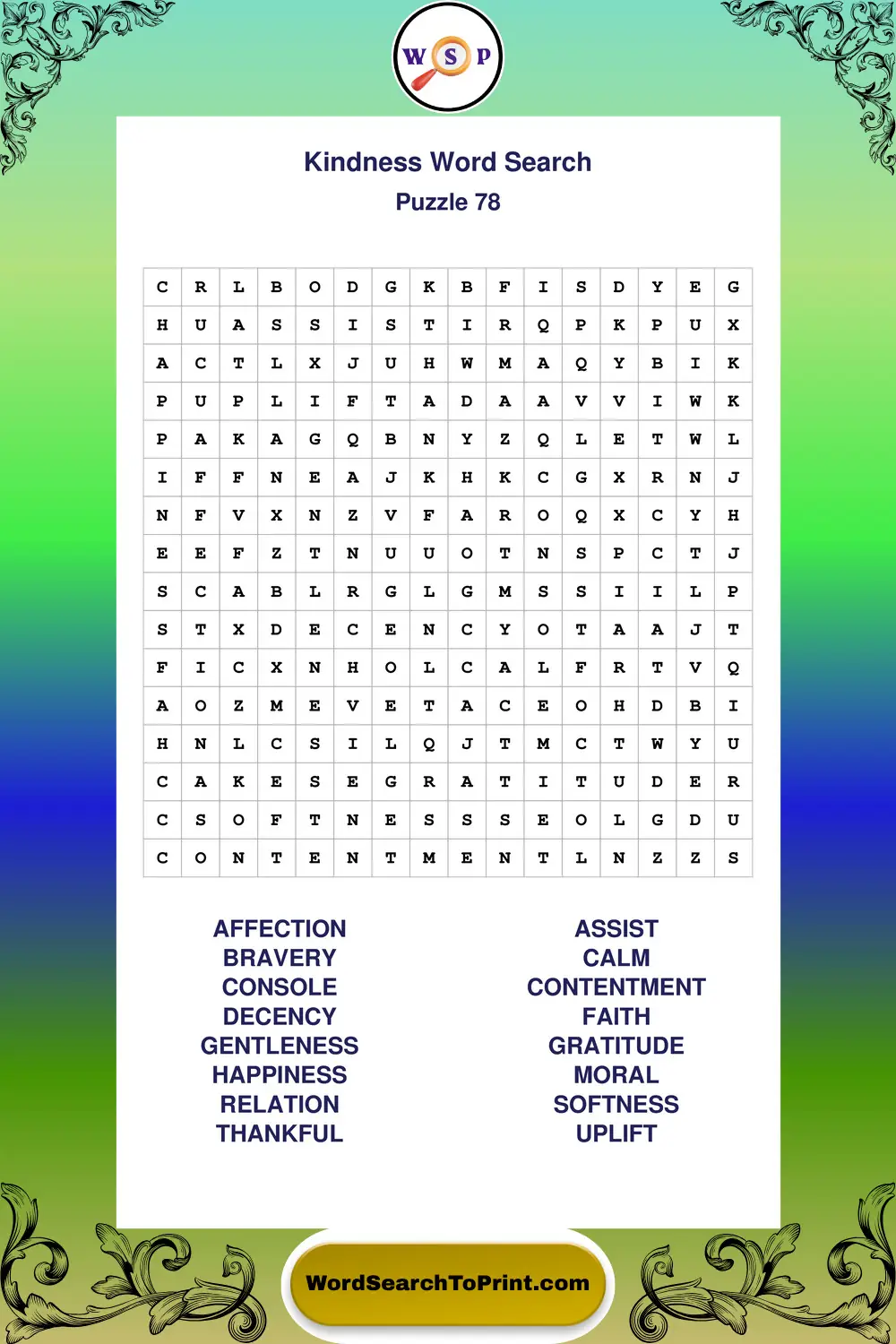 Kindness Word Search Puzzle 78
