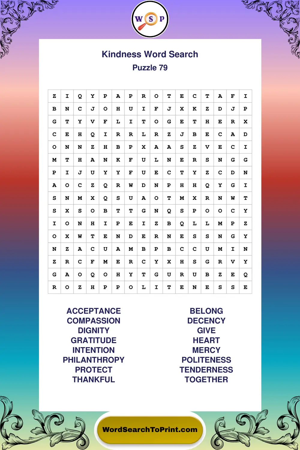 Kindness Word Search Puzzle 79