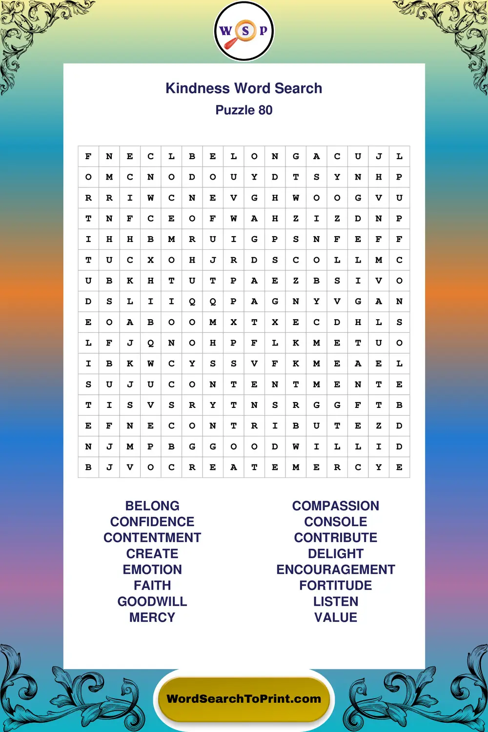Kindness Word Search Puzzle 80