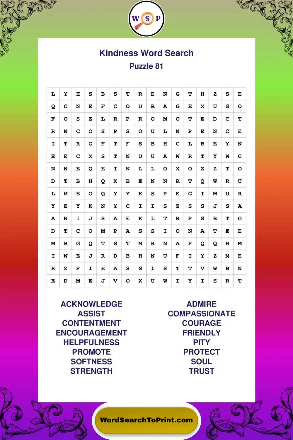 Kindness Word Search Puzzle 81