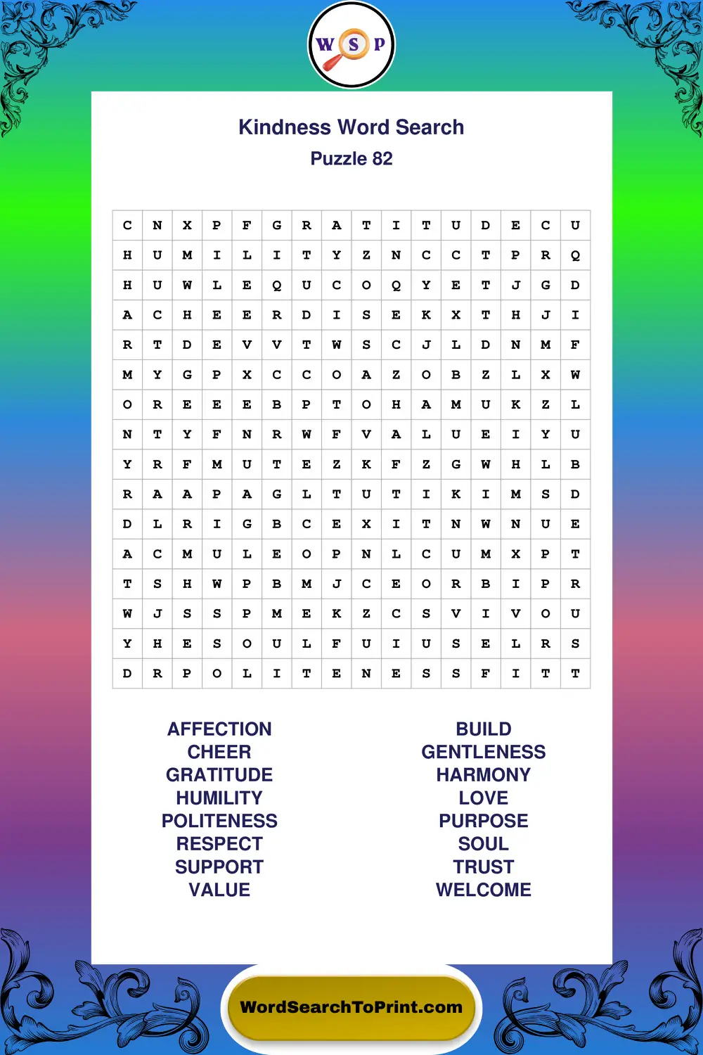 Kindness Word Search Puzzle 82
