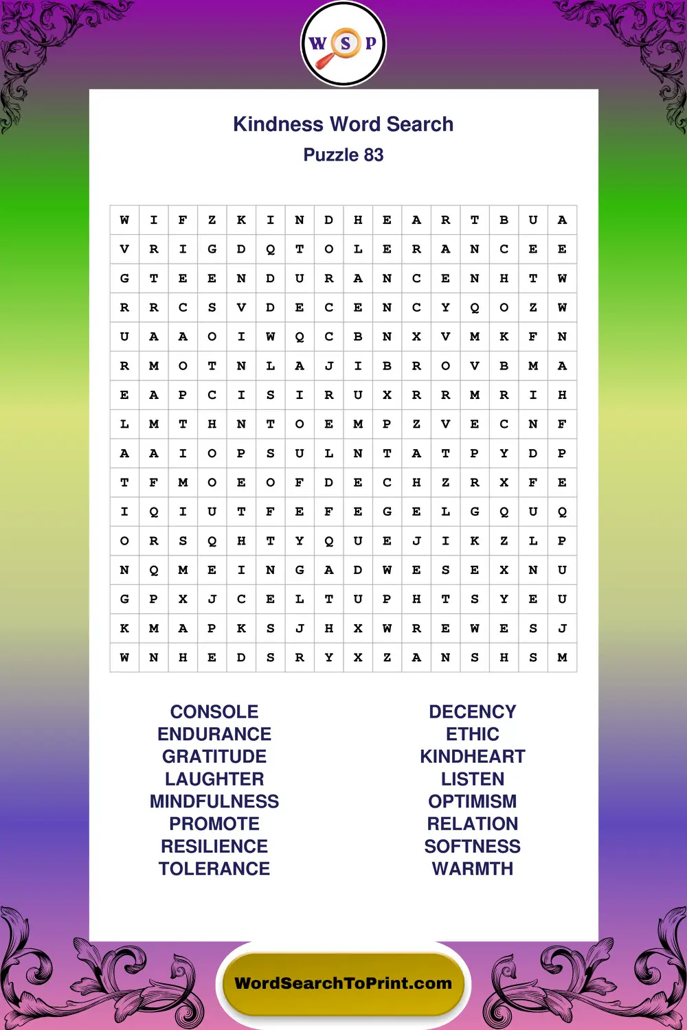 Kindness Word Search Puzzle 83