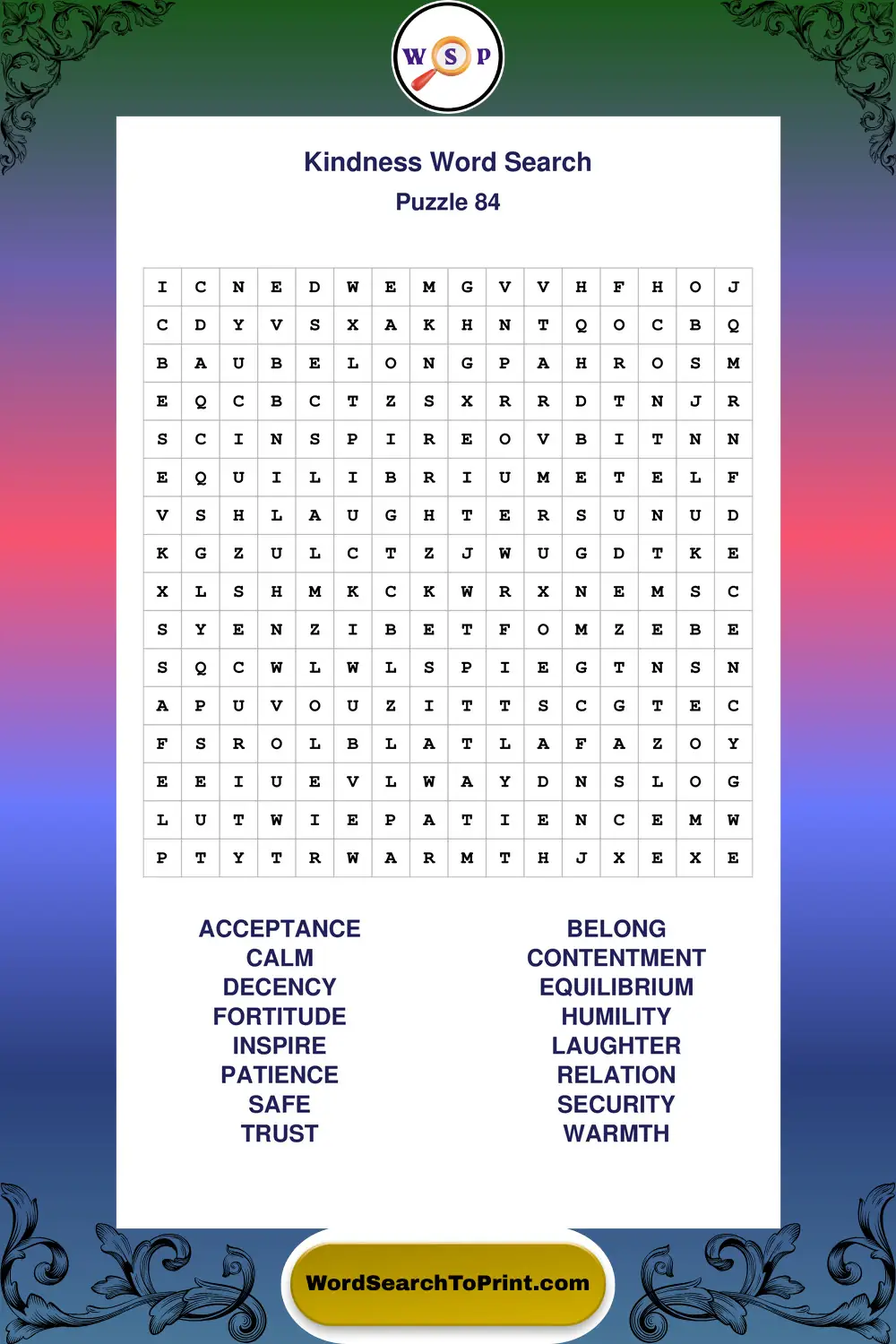 Kindness Word Search Puzzle 84