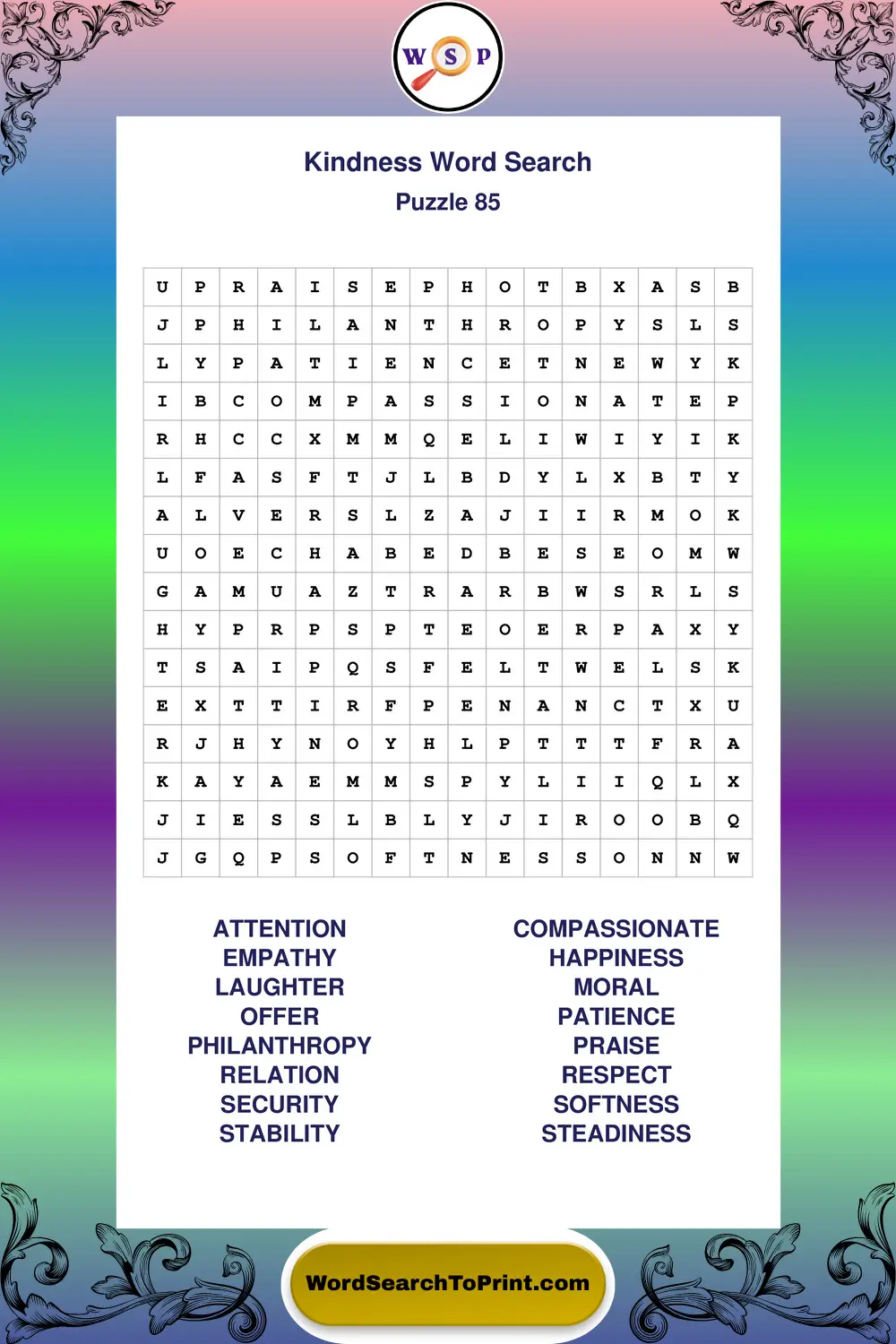 Kindness Word Search Puzzle 85