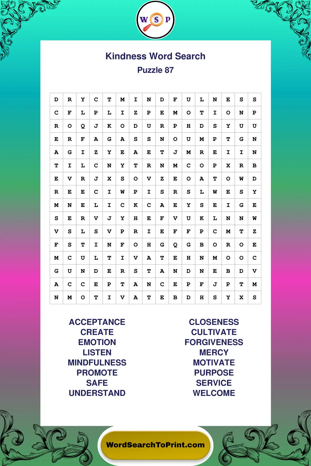 Kindness Word Search Puzzle 87