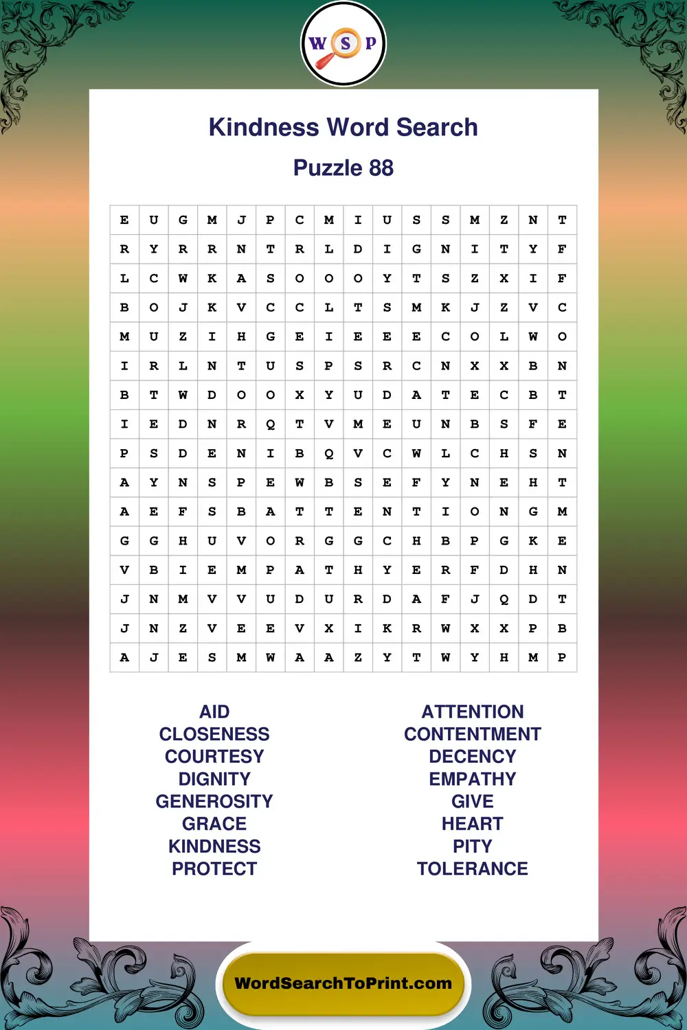 Kindness Word Search Puzzle 88