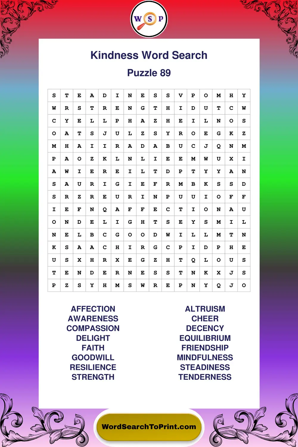 Kindness Word Search Puzzle 89
