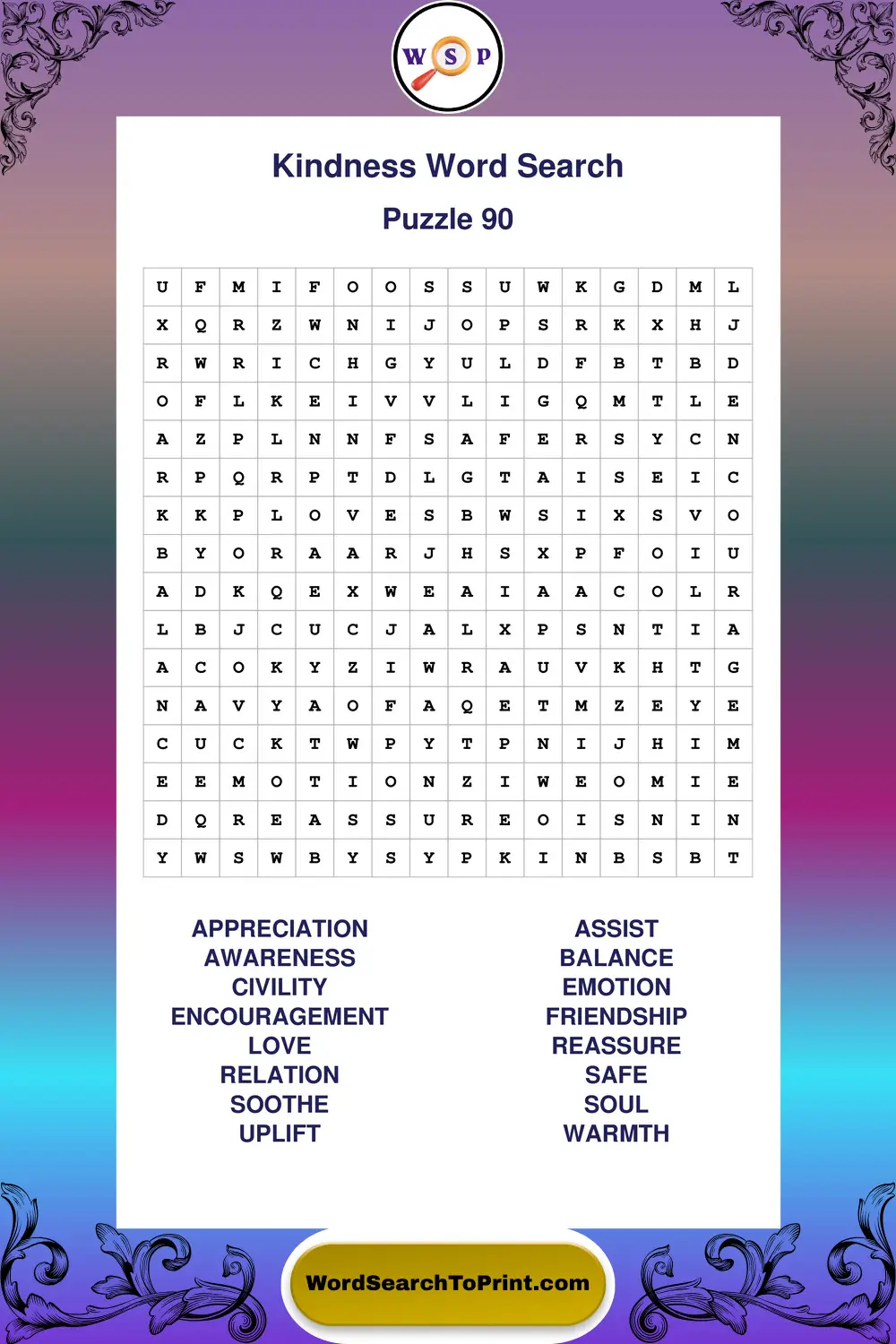 Kindness Word Search Puzzle 90