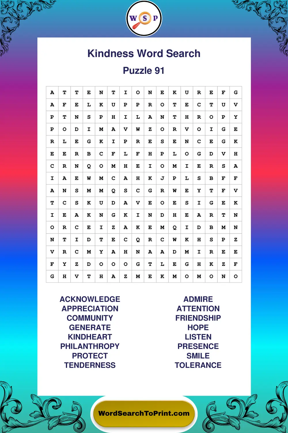 Kindness Word Search Puzzle 91