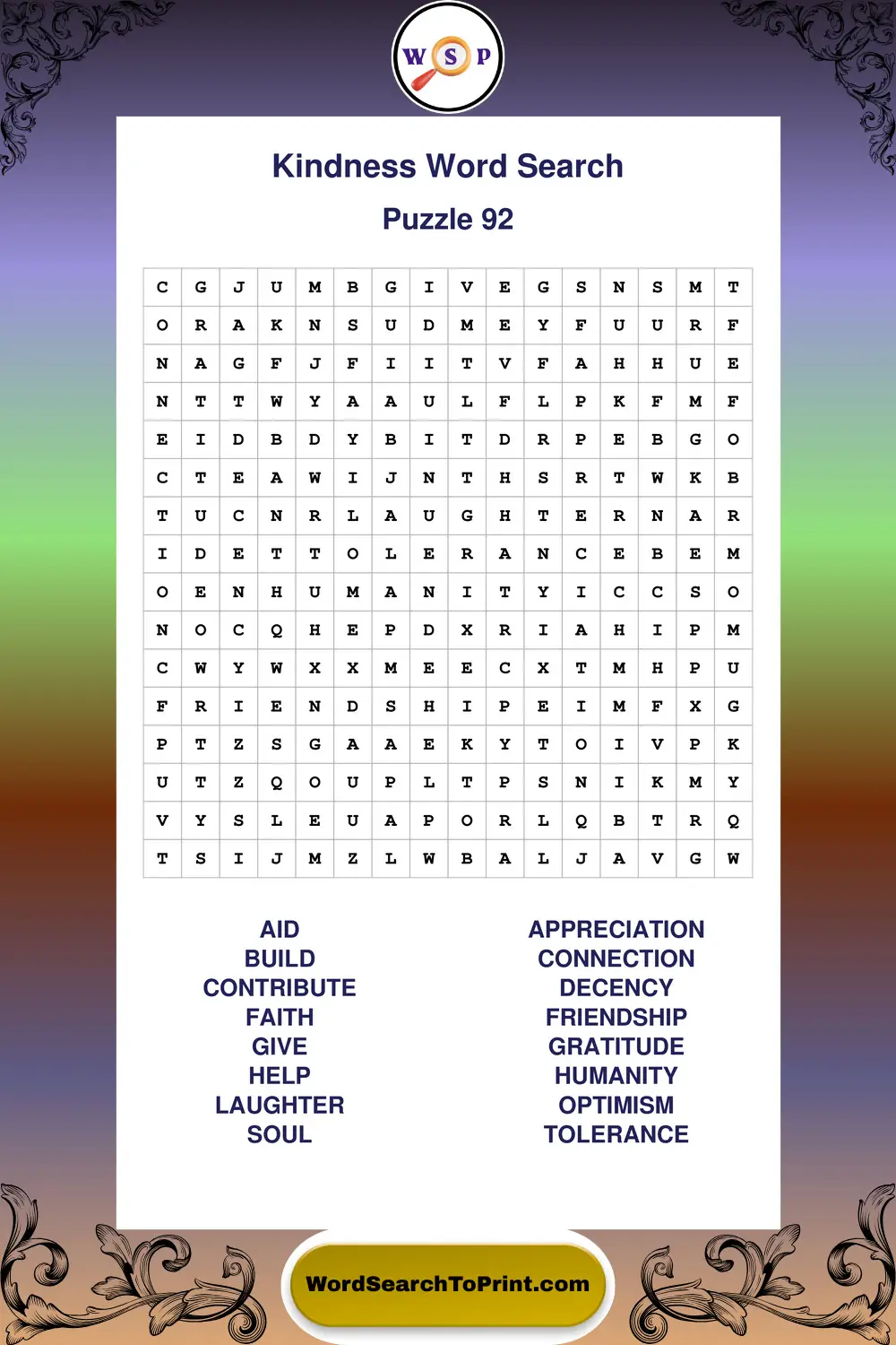 Kindness Word Search Puzzle 92