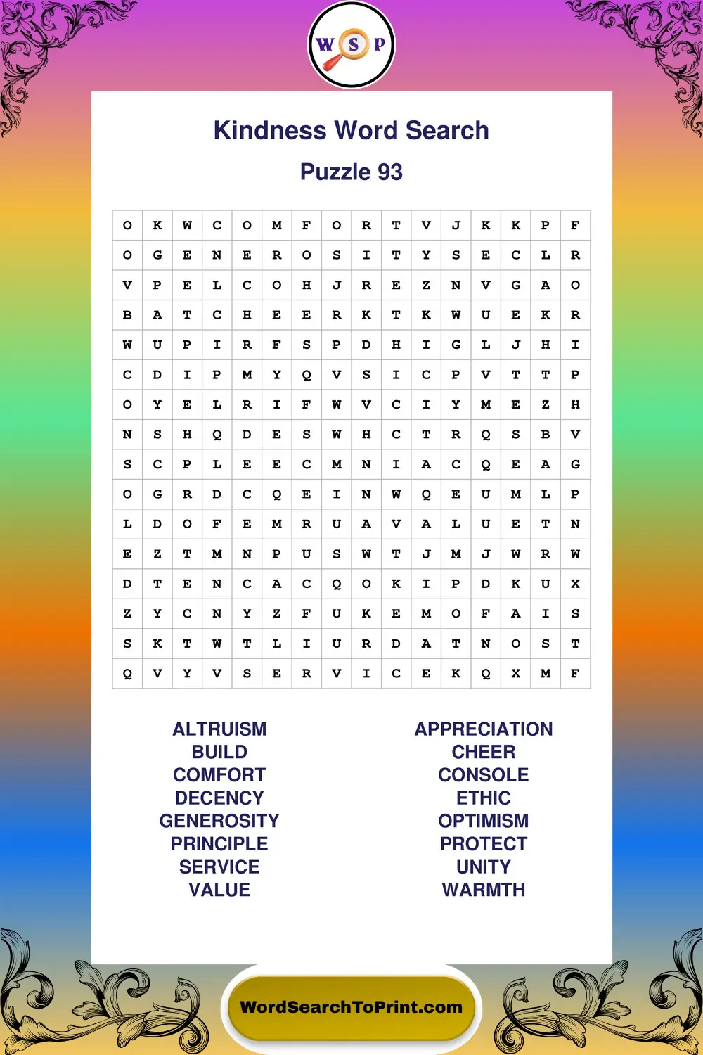 Kindness Word Search Puzzle 93