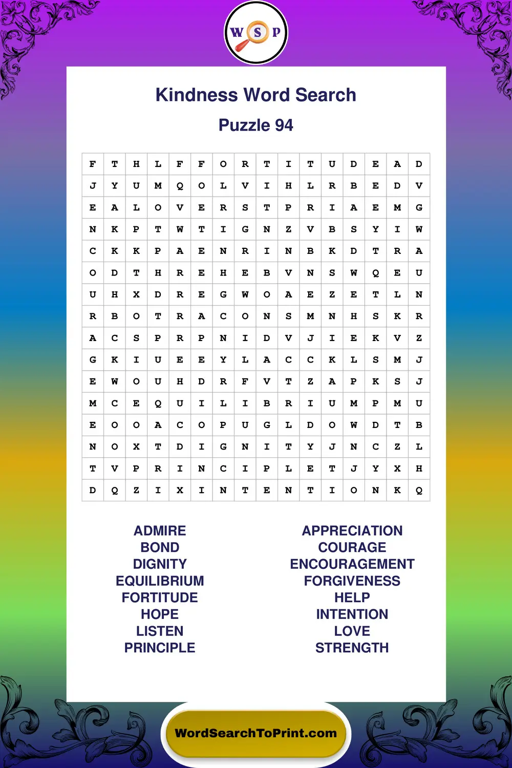 Kindness Word Search Puzzle 94