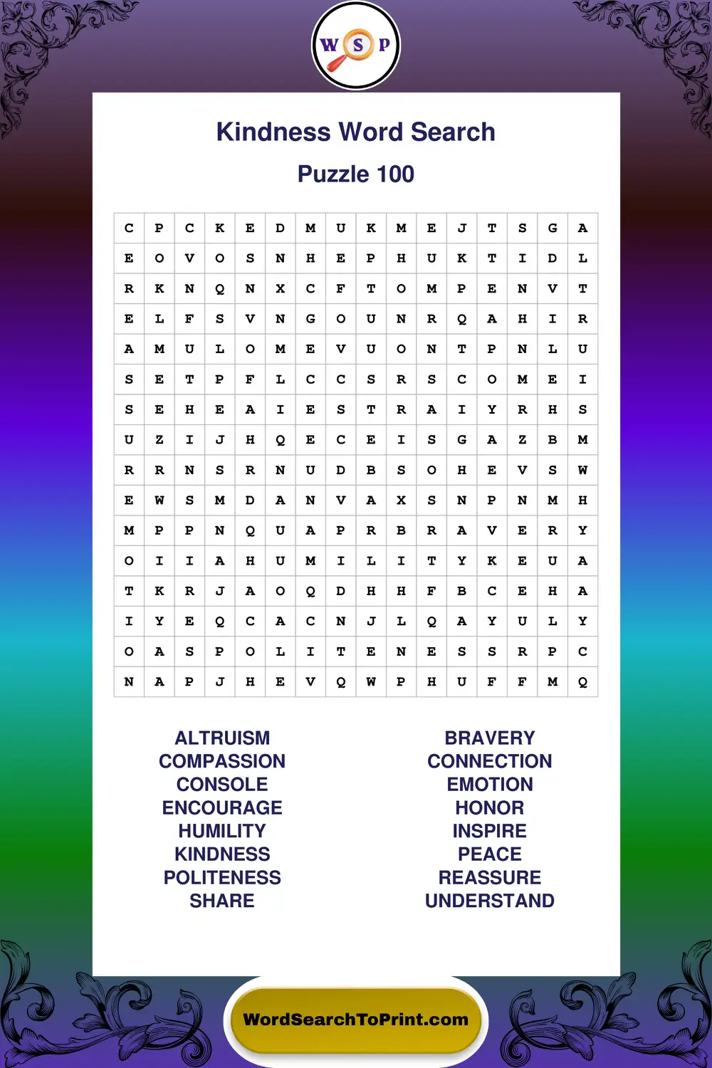 Kindness Word Search Puzzle 100