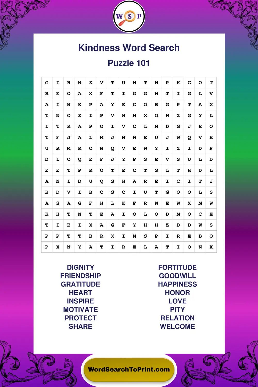 Kindness Word Search Puzzle 101