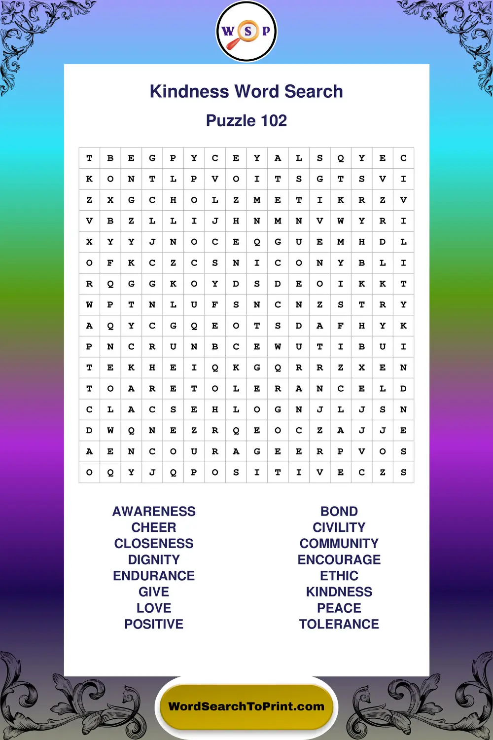 Kindness Word Search Puzzle 102