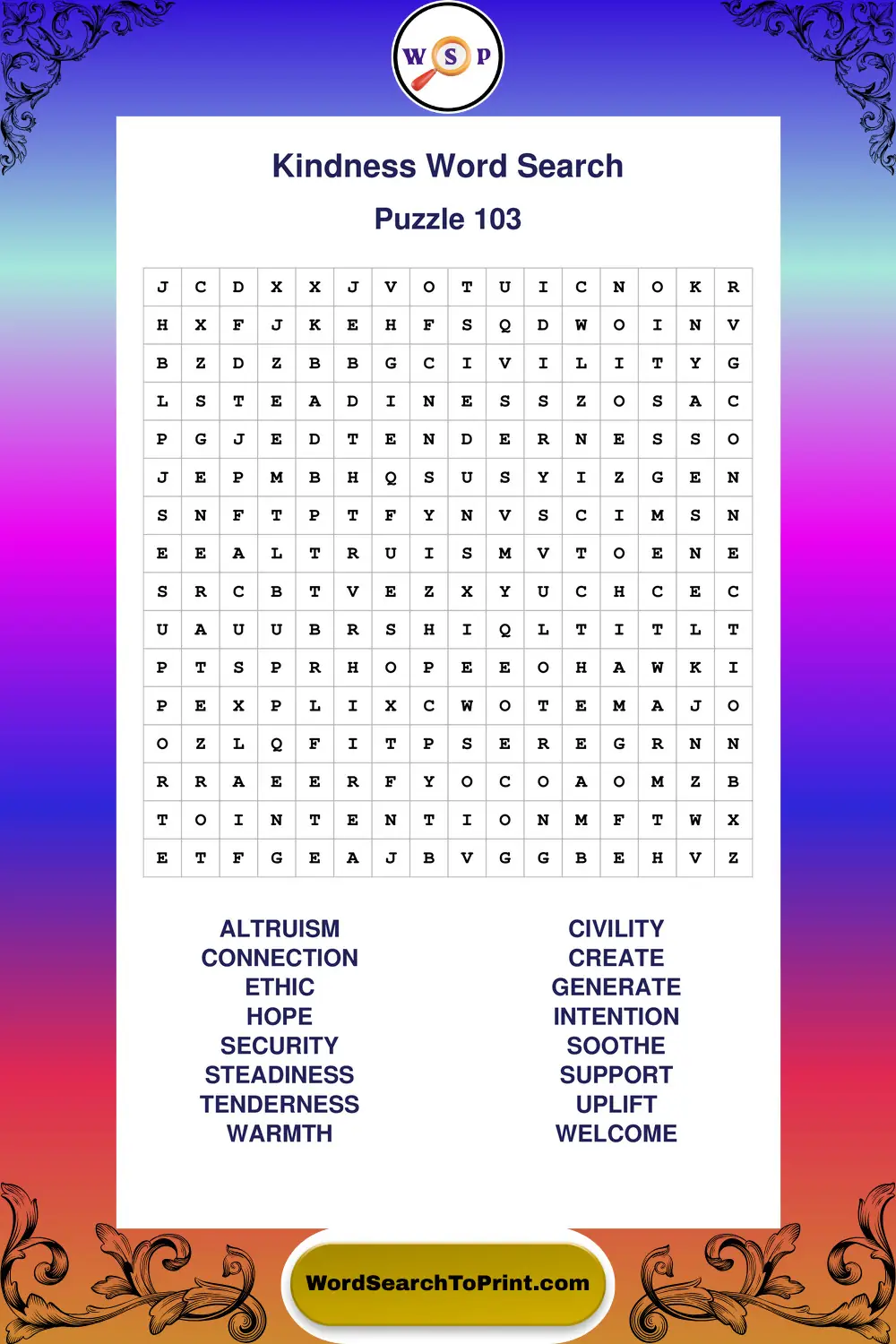 Kindness Word Search Puzzle 103
