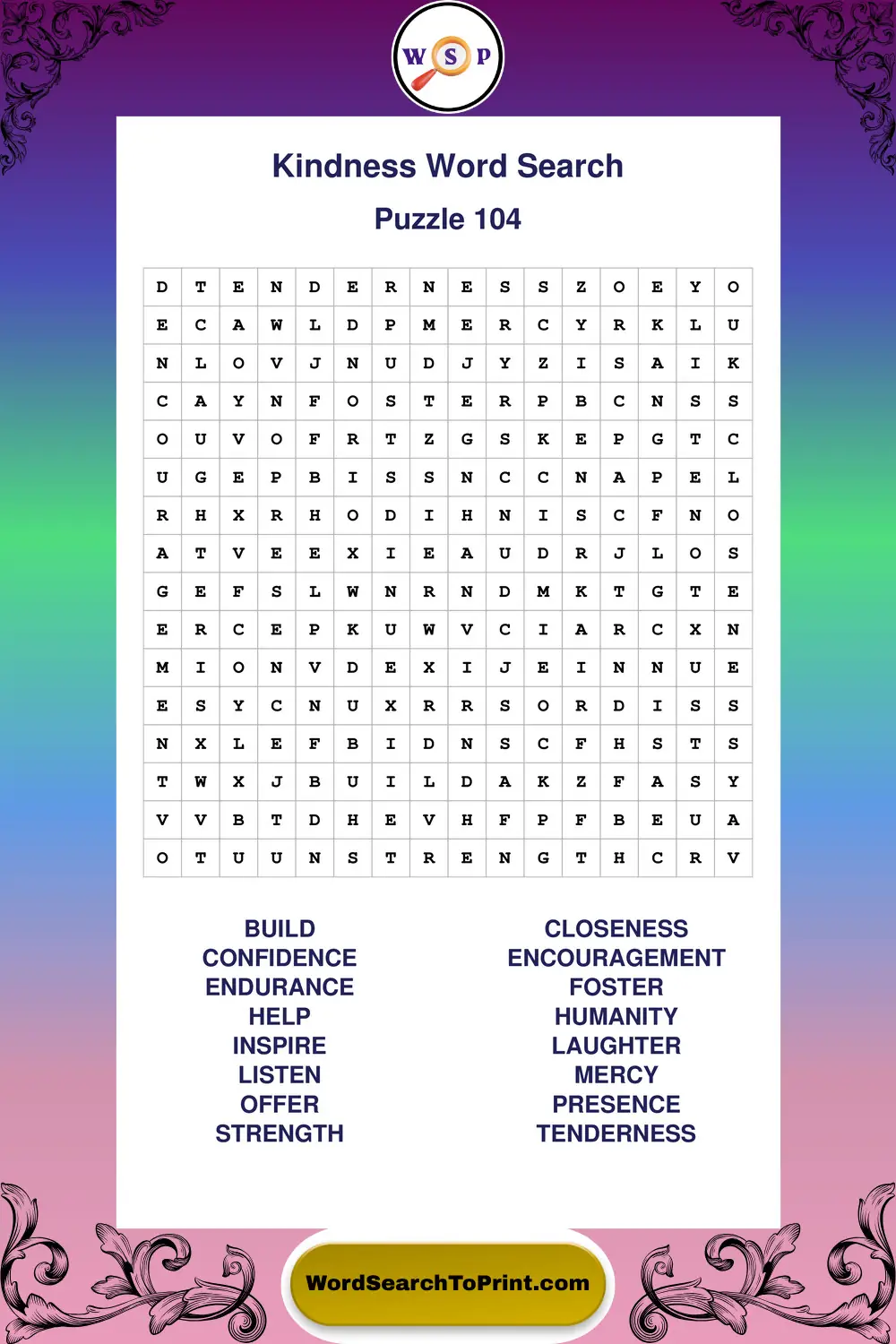 Kindness Word Search Puzzle 104