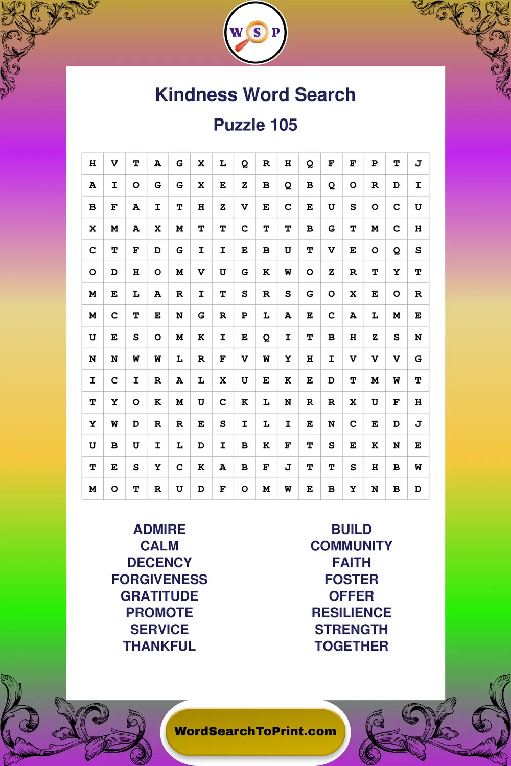Kindness Word Search Puzzle 105