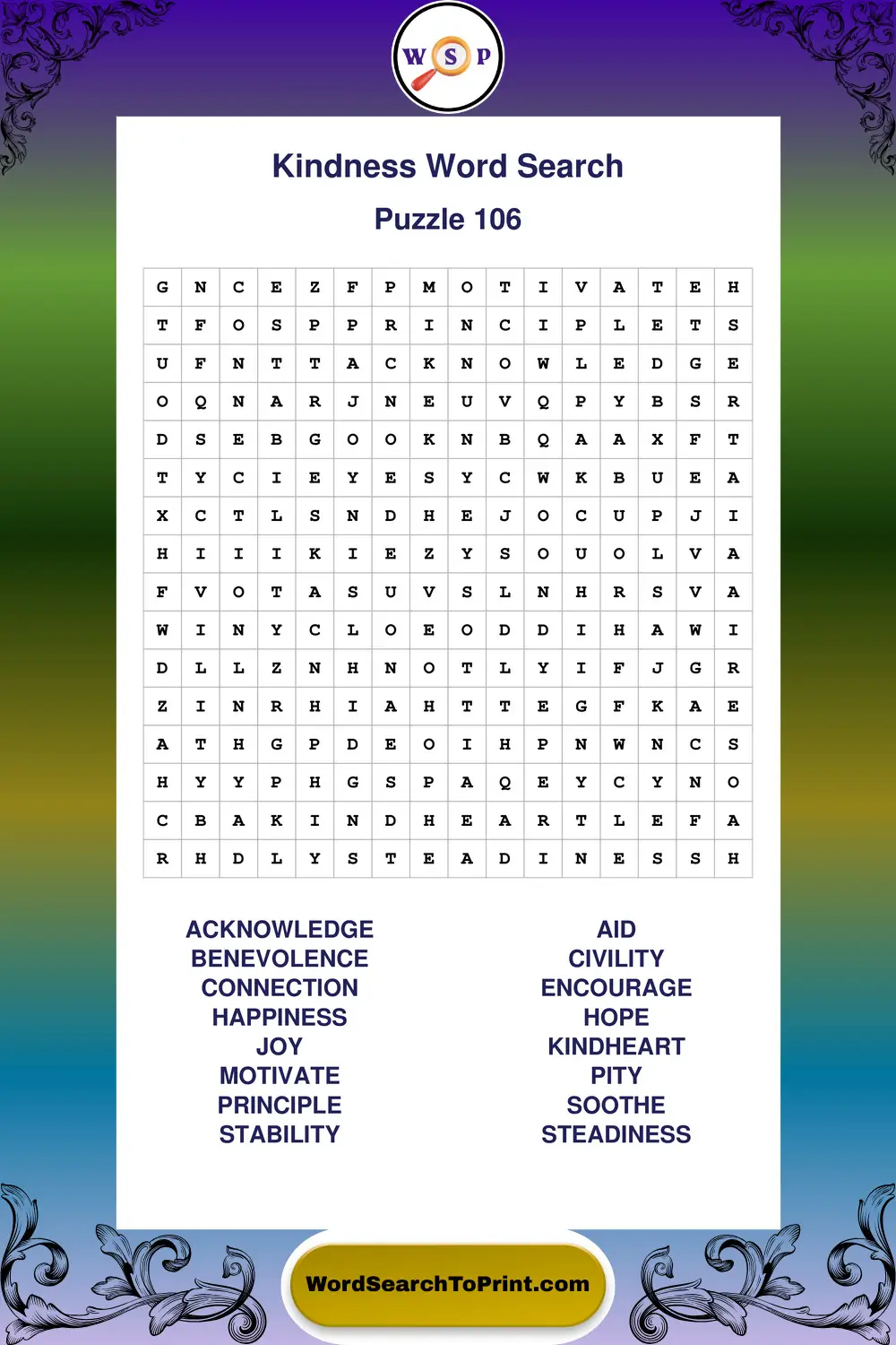 Kindness Word Search Puzzle 106