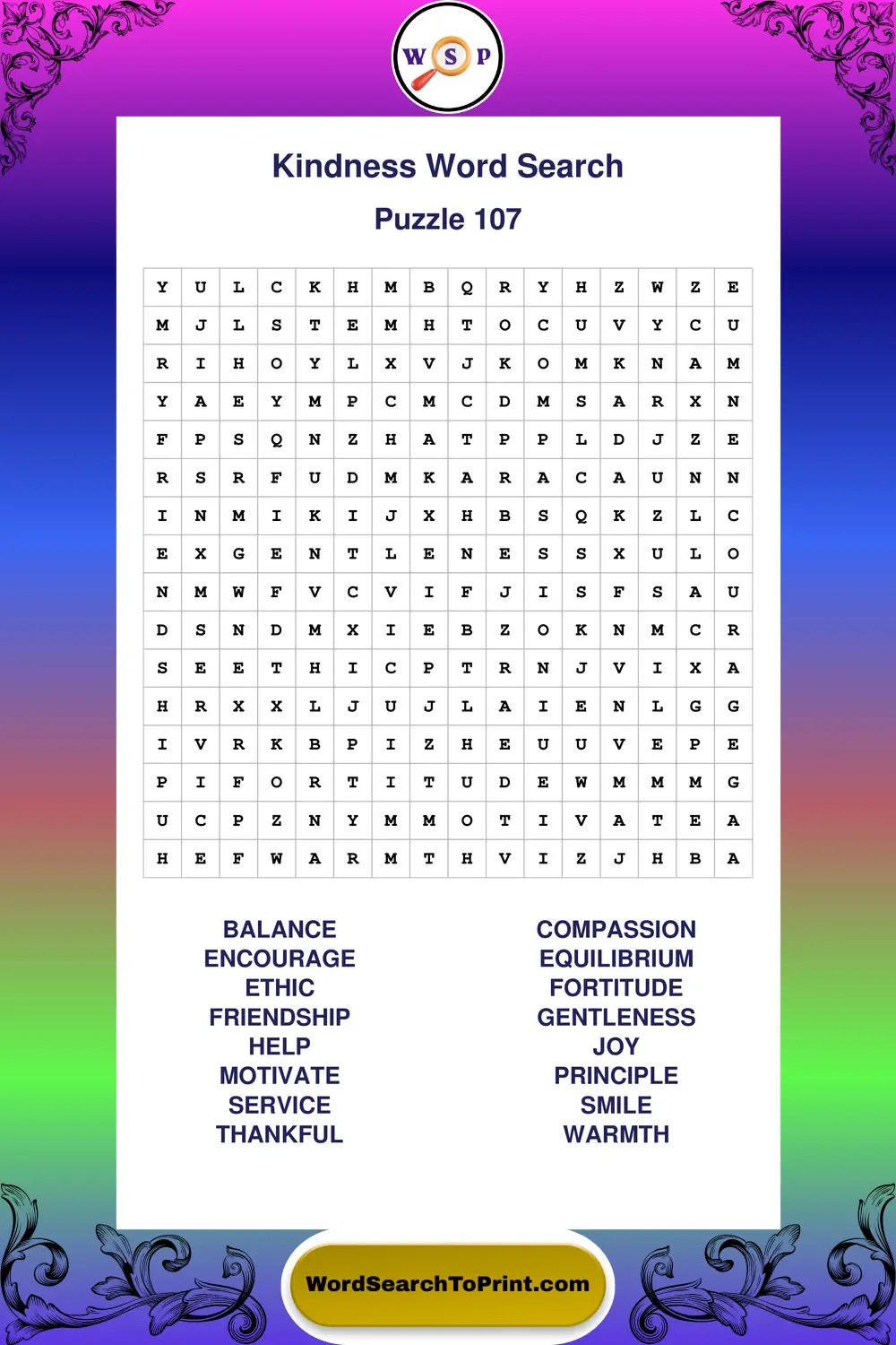 Kindness Word Search Puzzle 107