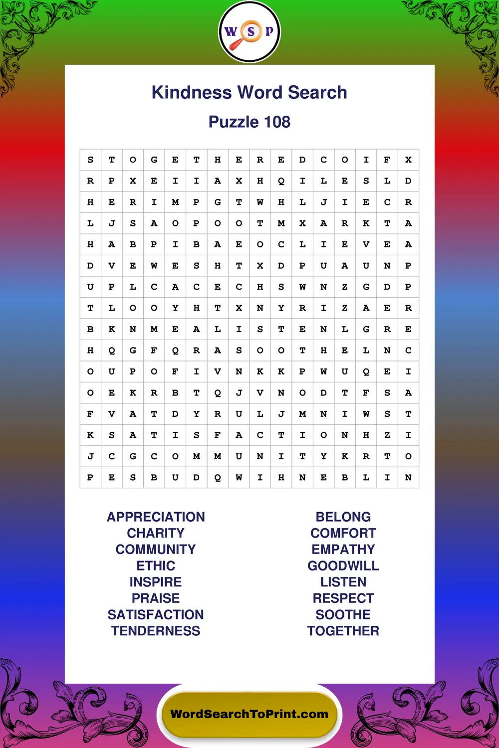 Kindness Word Search Puzzle 108
