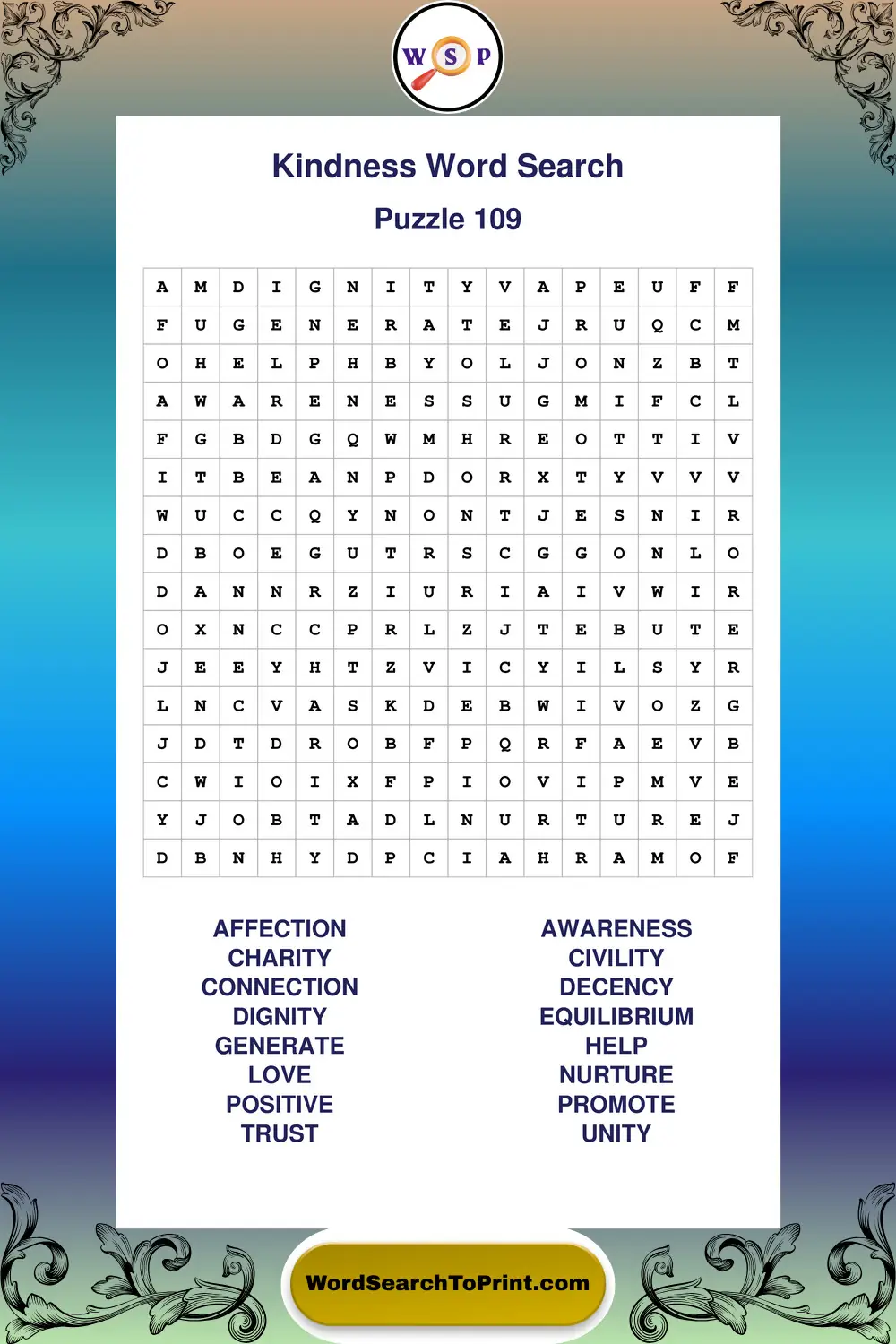 Kindness Word Search Puzzle 109