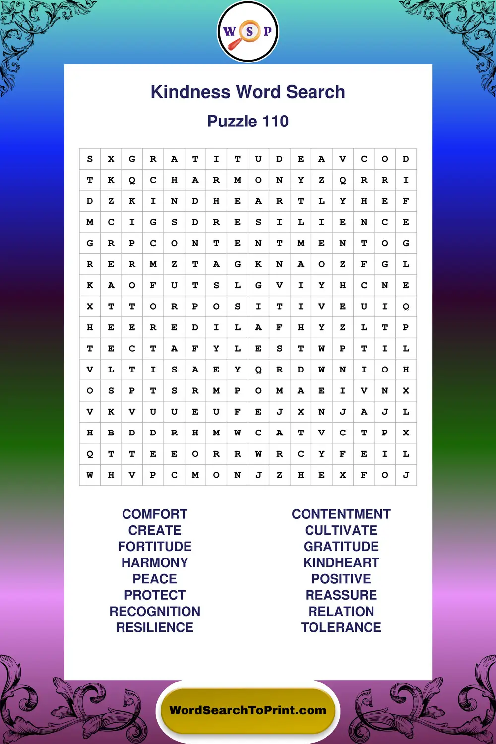 Kindness Word Search Puzzle 110