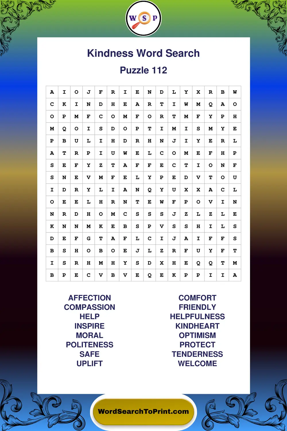 Kindness Word Search Puzzle 112
