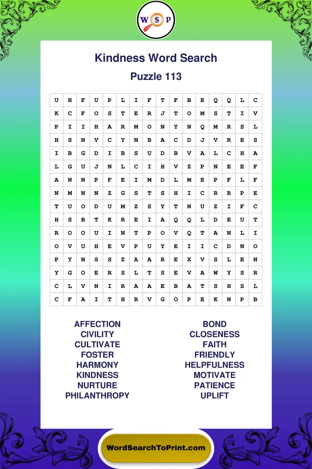 Kindness Word Search Puzzle 113