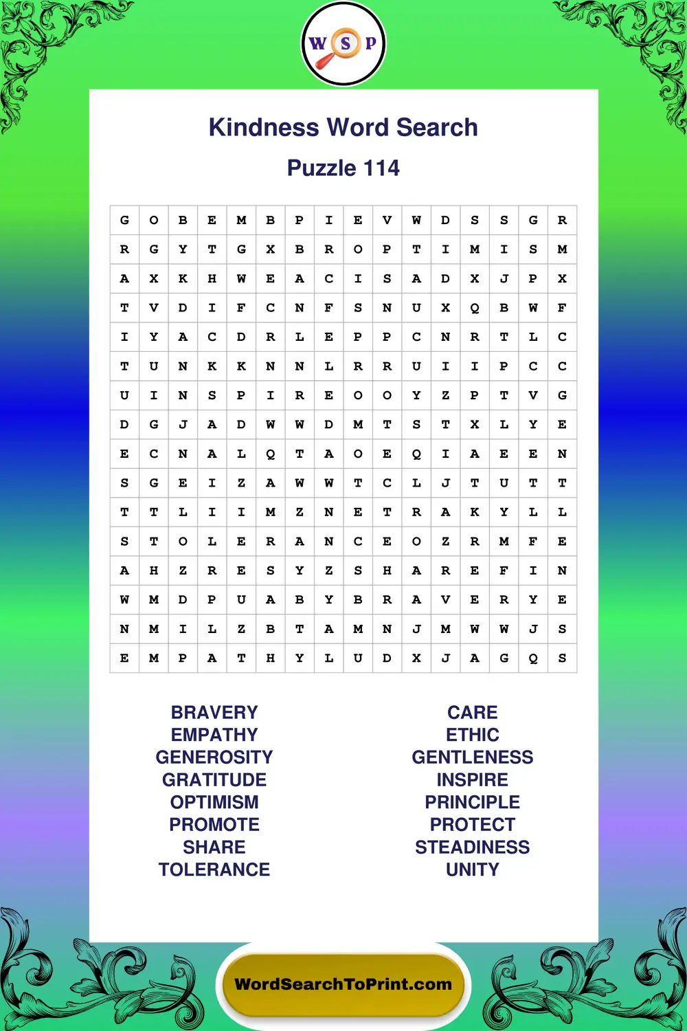 Kindness Word Search Puzzle 114