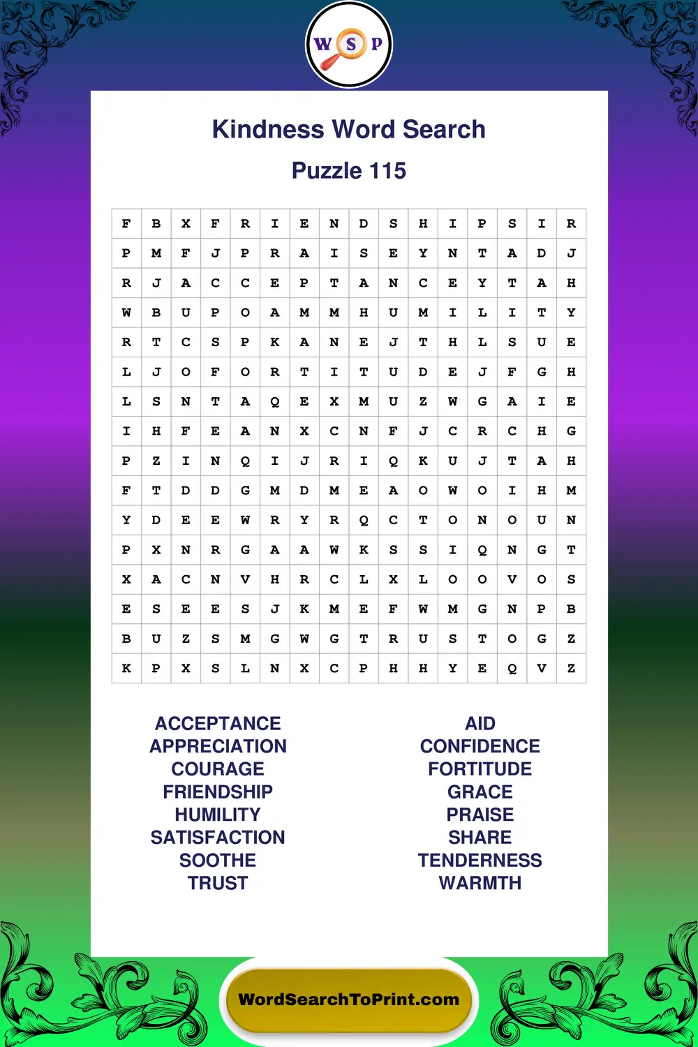 Kindness Word Search Puzzle 115