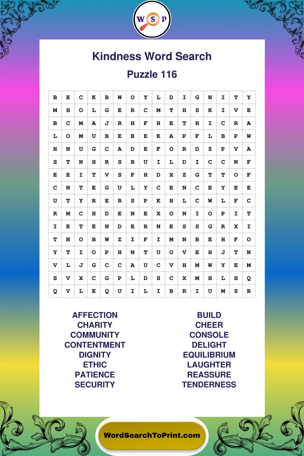 Kindness Word Search Puzzle 116