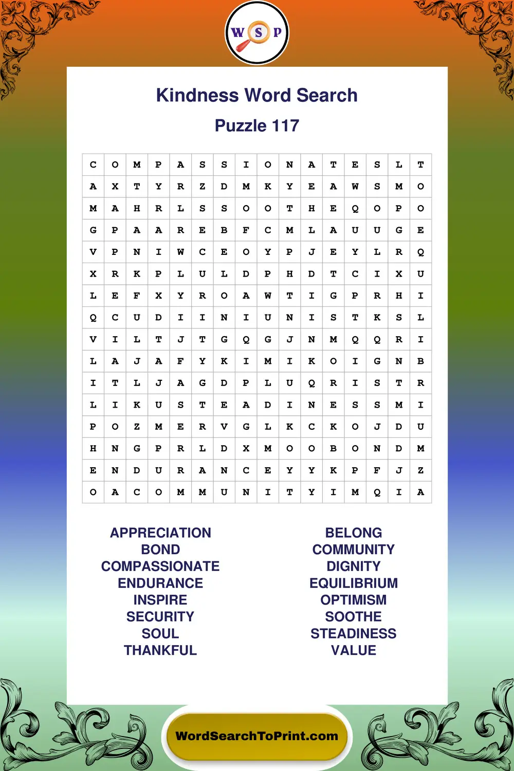Kindness Word Search Puzzle 117