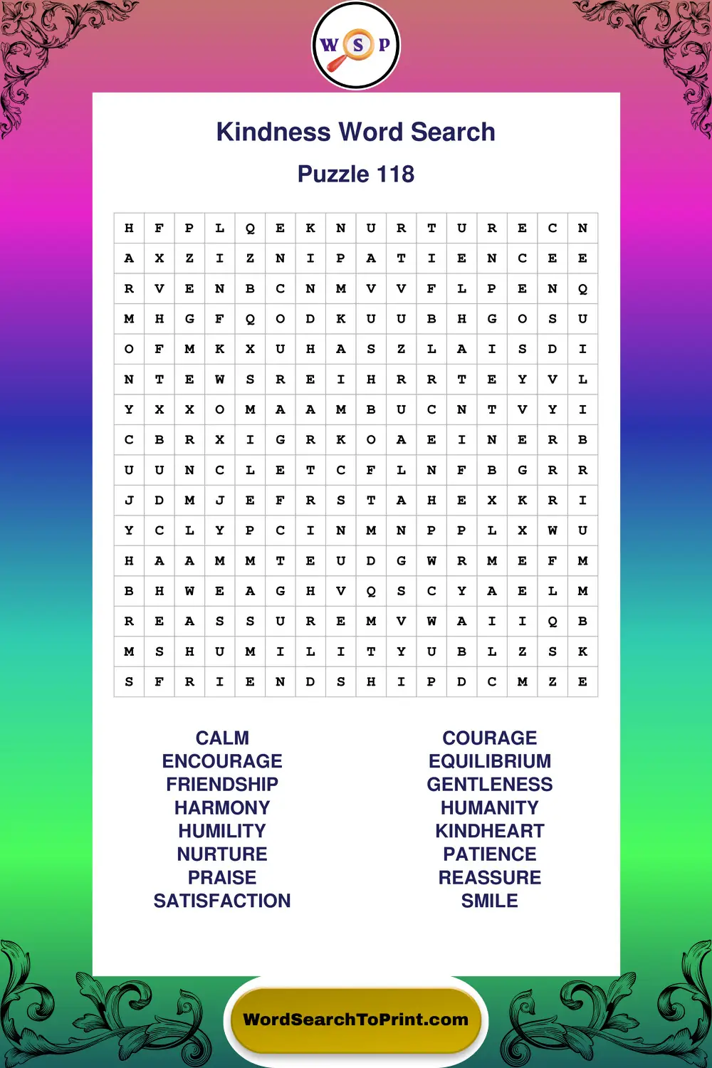 Kindness Word Search Puzzle 118