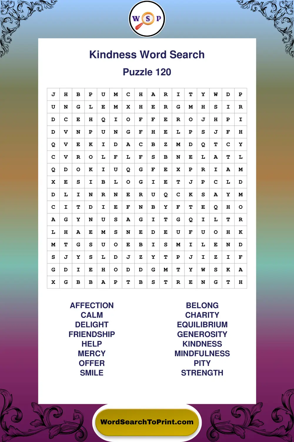 Kindness Word Search Puzzle 120