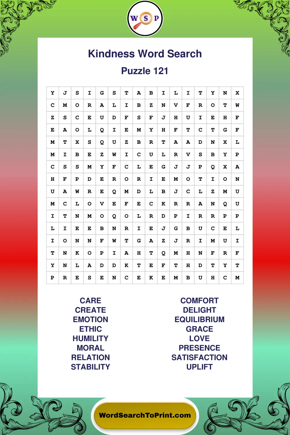 Kindness Word Search Puzzle 121