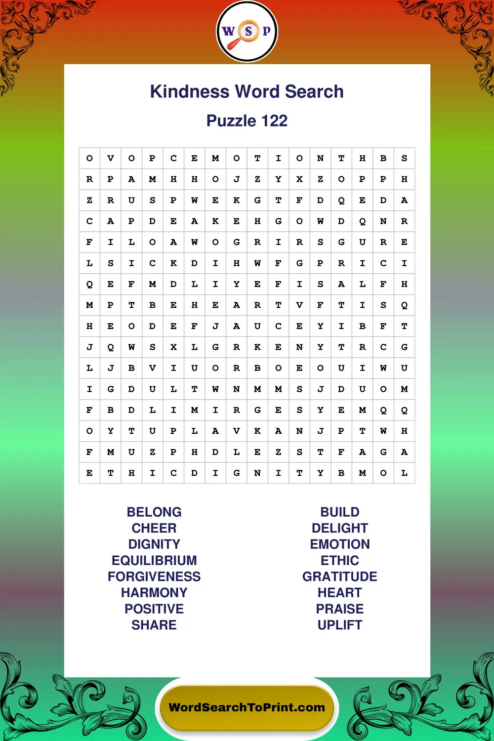 Kindness Word Search Puzzle 122