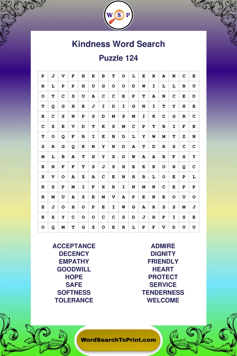 Kindness Word Search Puzzle 124