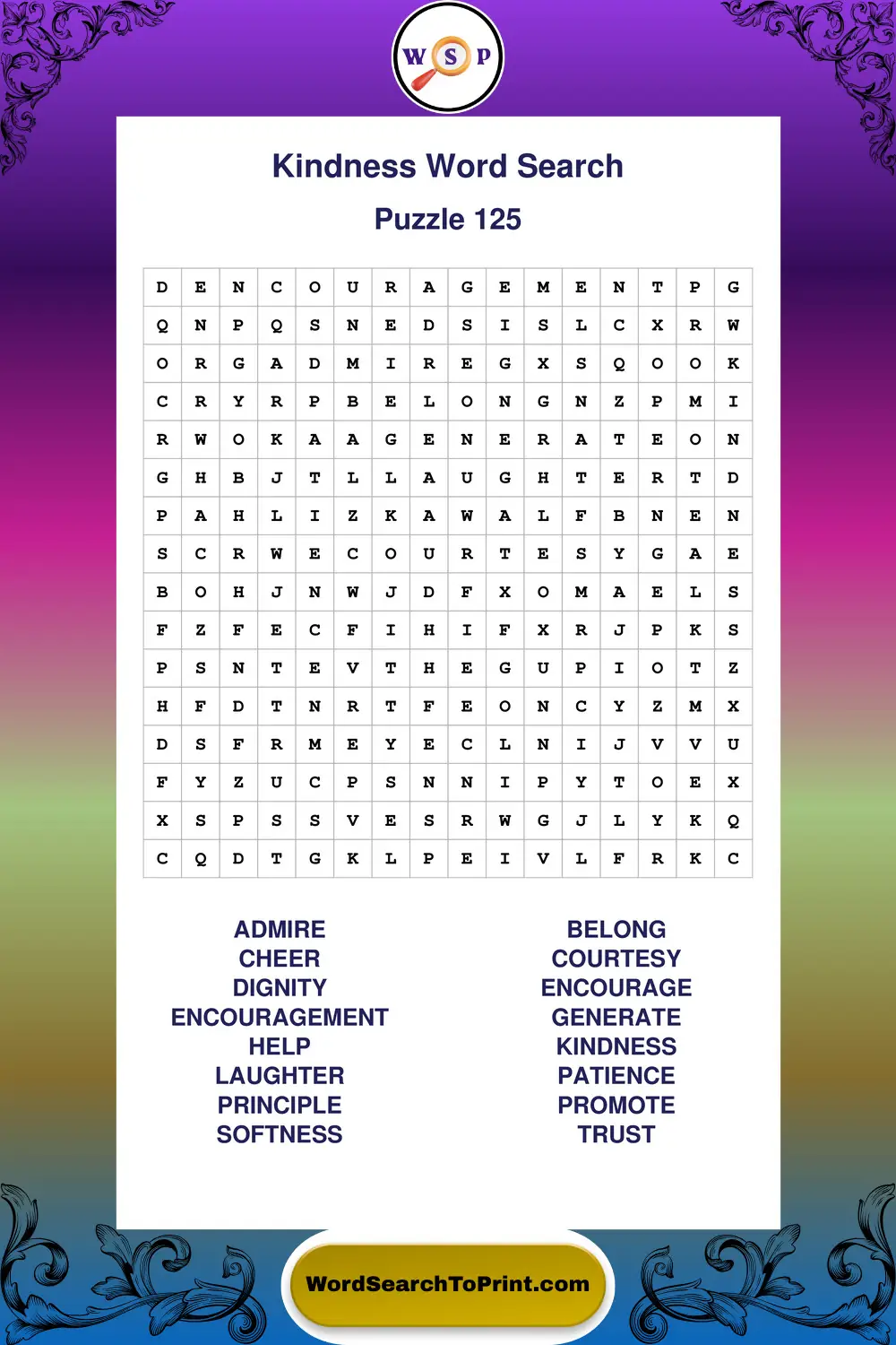 Kindness Word Search Puzzle 125
