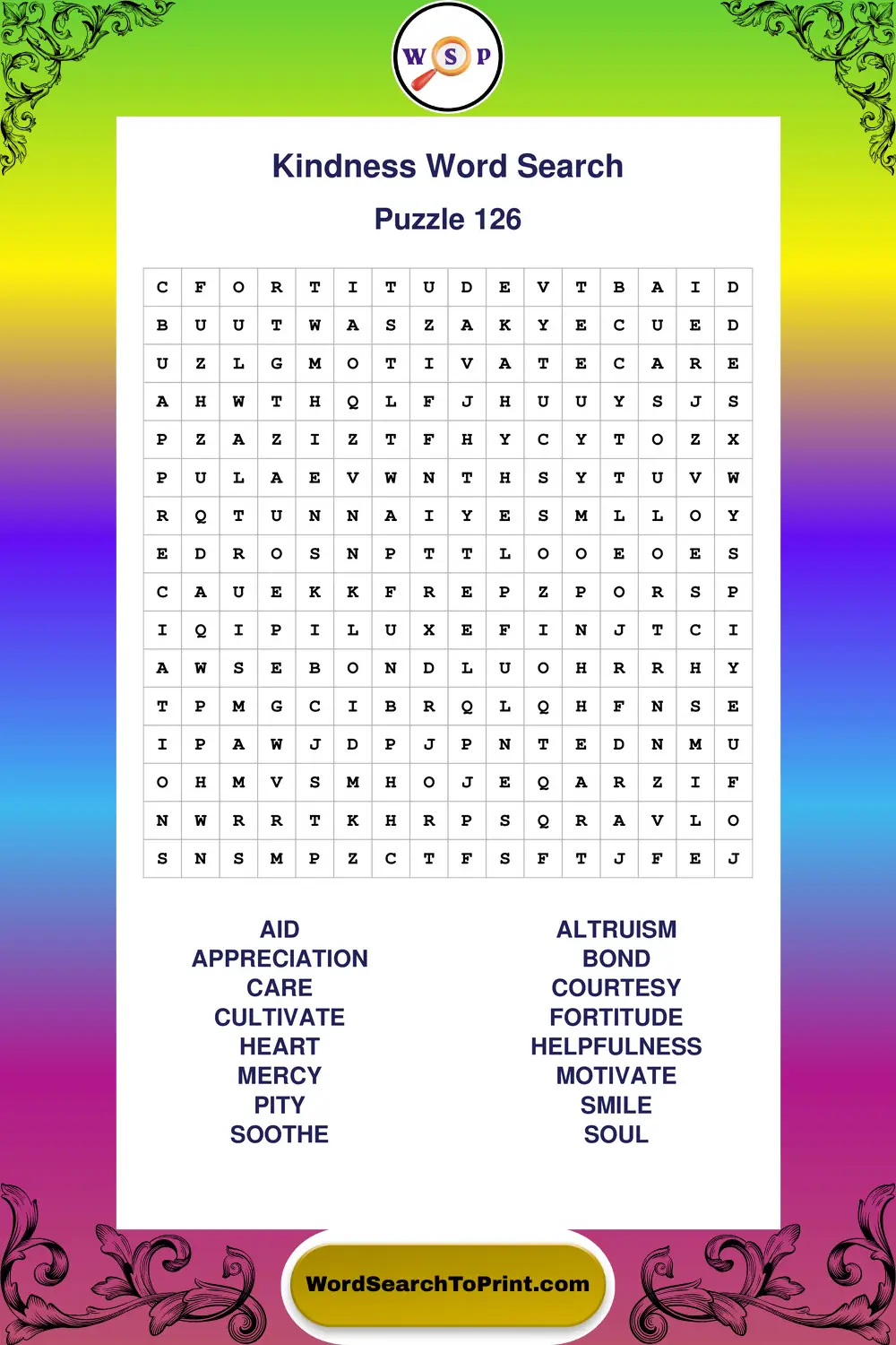 Kindness Word Search Puzzle 126