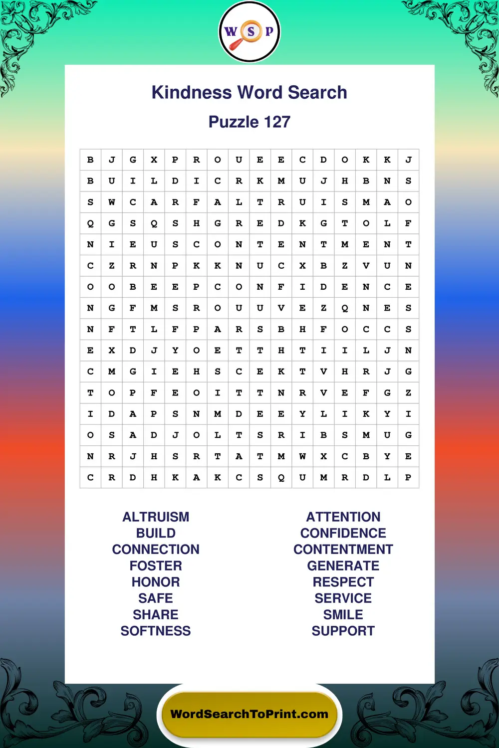 Kindness Word Search Puzzle 127