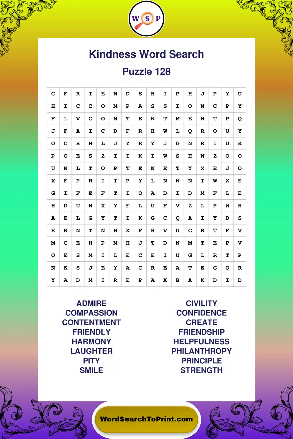 Kindness Word Search Puzzle 128