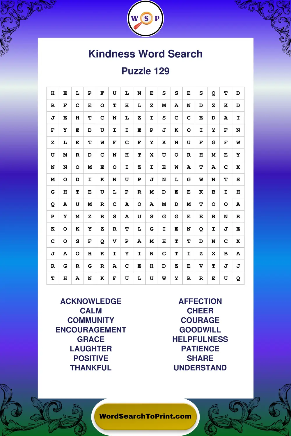 Kindness Word Search Puzzle 129