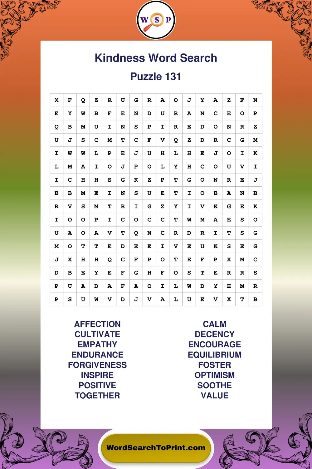 Kindness Word Search Puzzle 131