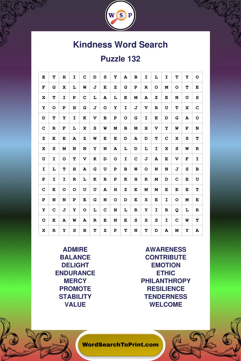 Kindness Word Search Puzzle 132