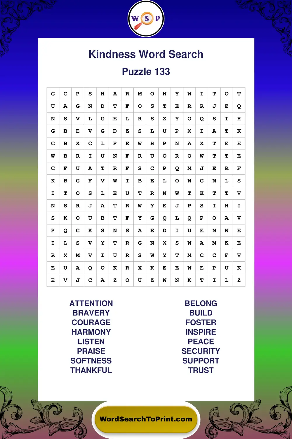 Kindness Word Search Puzzle 133