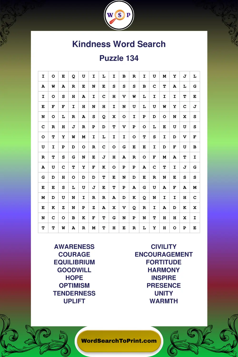 Kindness Word Search Puzzle 134