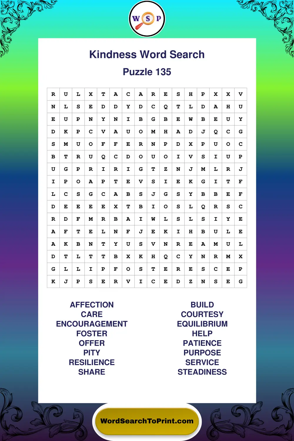 Kindness Word Search Puzzle 135