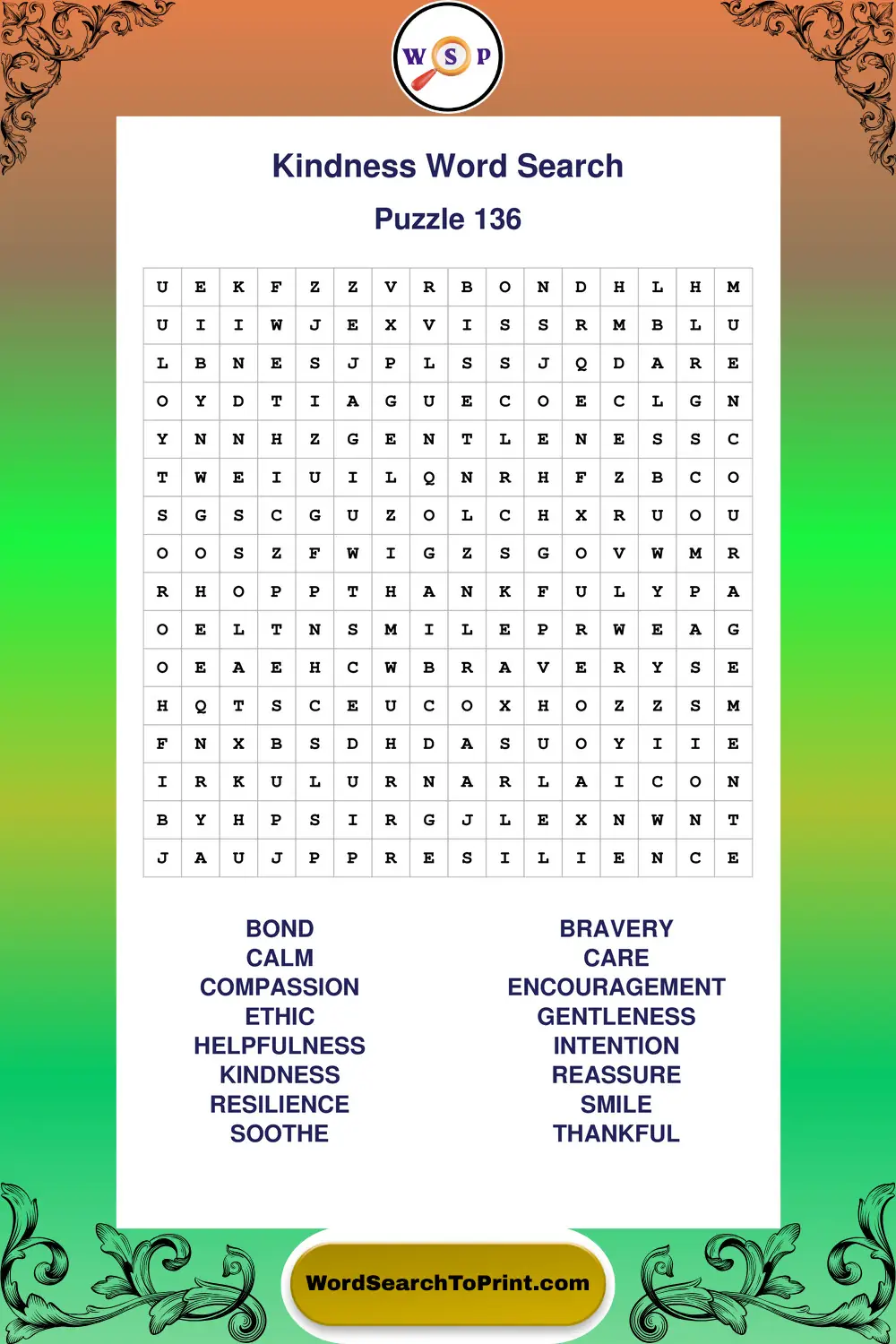 Kindness Word Search Puzzle 136